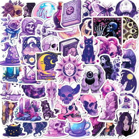 Mystic Memo 100-Pack Purple Gothic Aesthetic Stickers for Laptop, Water Bottle & Luggage, Waterproof Vinyl, Matte Finish, New Designs