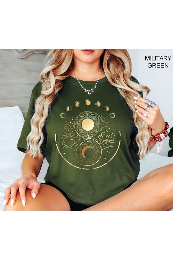 Mystic Moon And Sun Phase Boho Vintage Celestial Spiritual T-Shirt - All Size S-5XL