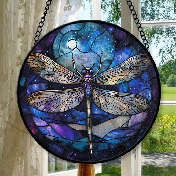 Mystic Moon Dragonfly Stained Glass Window Hanging, Stained Glass Window Decor Suncatcher for Women, Perfect Home Decorr, Stained Glass Ornament 2025, Holiday Decoration, Seasonal