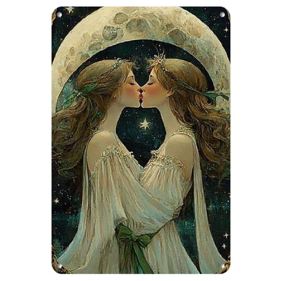 Mystic Moon Goddess Vintage Metal Wall Art - Perfect for Bedroom, Living Room, or Meditation Space Decor, Iron, Study