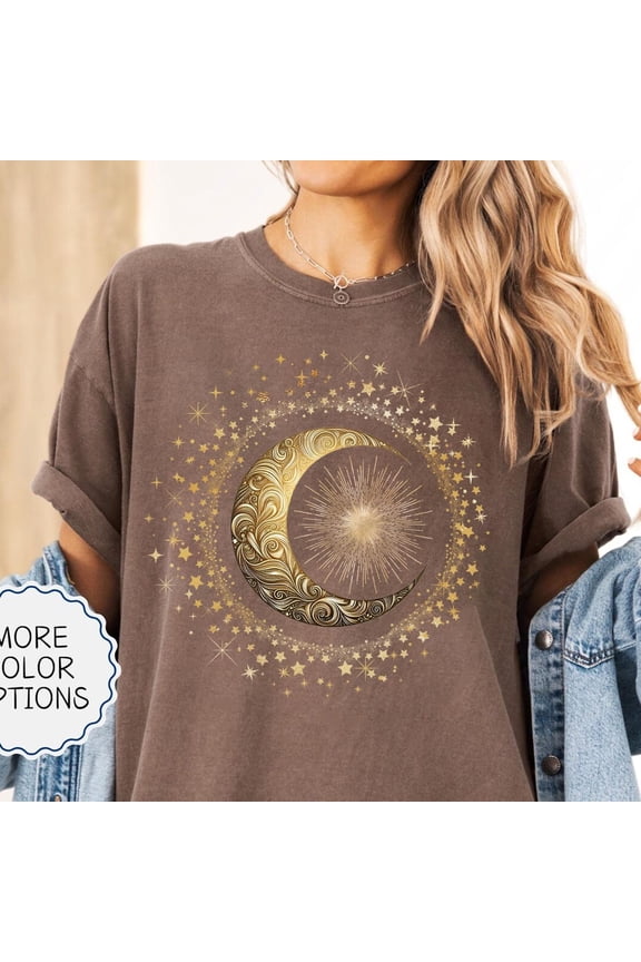 Mystic Moon Phase Shirt Lunar Crescent Graphic Tee Spiritual Astrology Top for Women Celes