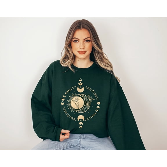Mystic Moon And Sun Sweatshirt, Mystical Moon Phase Shirt, Moon Phase Gift, Boho Vintage Sweater, Celestial Moon Shirt, Spiritual Sweatshirt Sweatshirt All Size S-5XL