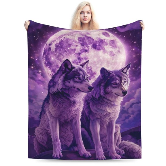 Mystic Moon Wolf Blanket - Ultra Soft, Lightweight Flannel, Fuzzy and Fluffy, Perfect for Couch, Bed, Travel, Outdoor - Cozy Home Decor - Vivid Night Sky and Wildlife Design 50x40