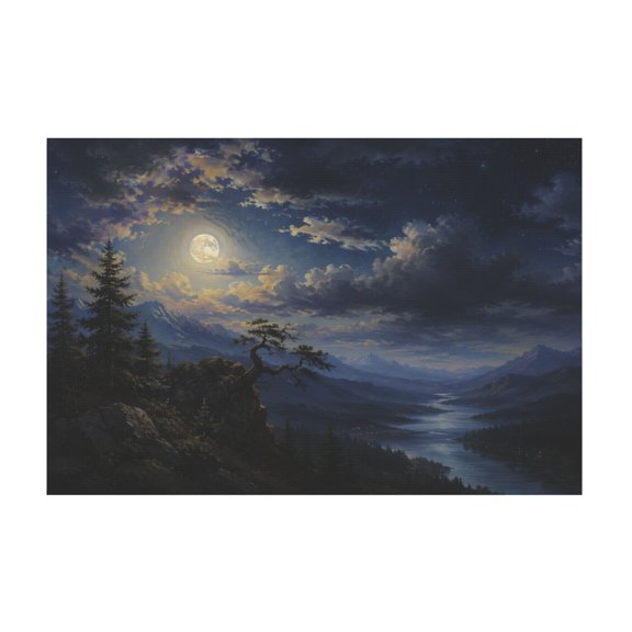 Mystic Moonlight Forest Canvas Wall Art Rustic Gothic Vintage Style For Living Room Bedroom Office 16x24in