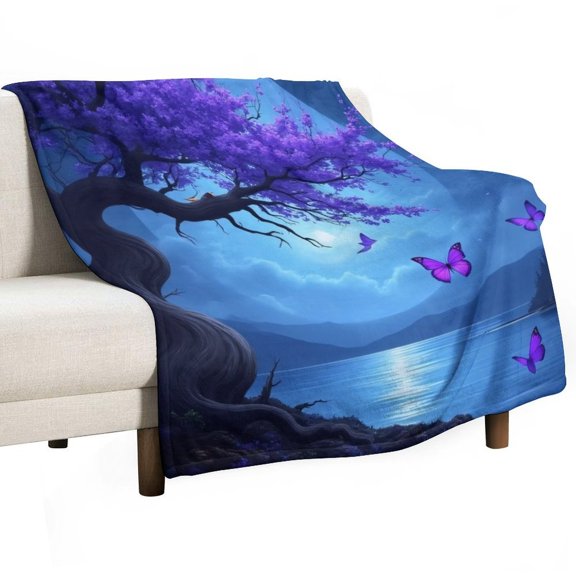 Mystic Moonlit Butterfly Grove Throw Blanket Warm Microfiber Flannel Bedroom Decor Blankets For Beds