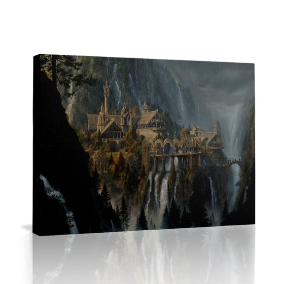 Mystic Mountain Castle Canvas Wall Art (Fantasy Medieval Tone) Ready to Hang for Living Room