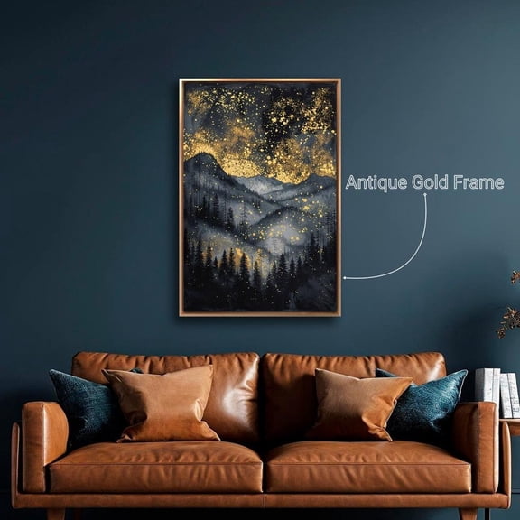Mystic Mountain Landscape Wall Art Abstract Starry Night Sky Poster Enchanting Wall Decor Forest Poster Ready To Hang, Unframed Poster Size 8x12