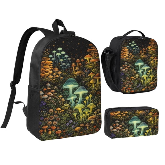 Mystic Mushroom Forest Backpack Set 3pc ,Backpack with Lunch Bag and Bag 17 Inch