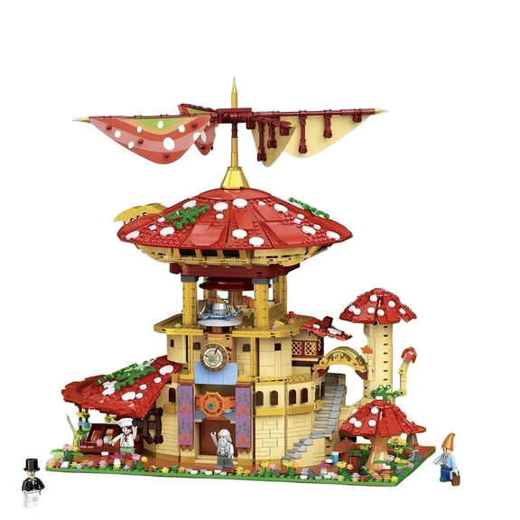 Mystic Mushroom House Building Blocks Set, Fairy Tale Tower & Hut Display Model, Creative Birthday Gift, Home Office Table Centerpiece