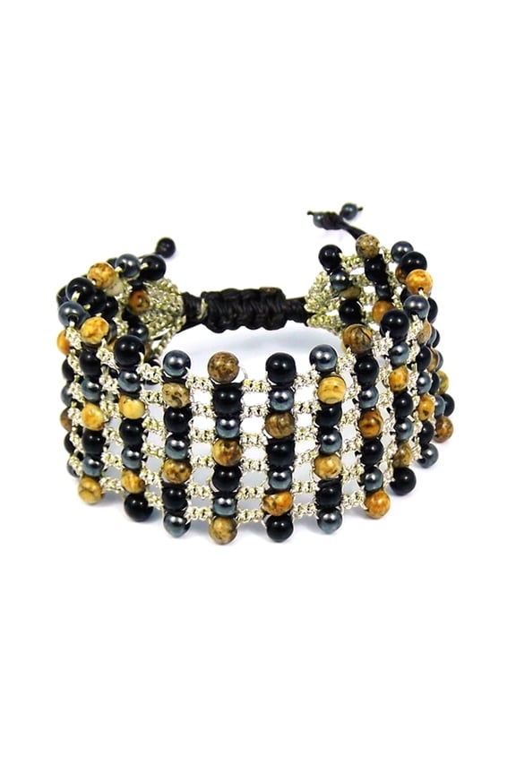 Mystic Net Gold Tone Multistones Silk Strands Bracelet