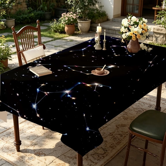 Mystic Night Sky Golden Sun Moon Star Print Tablecloth, Kitchen Living Room Holiday Party Decor, Aesthetic Space Table Cover, Thanksgiving Christmas Gift