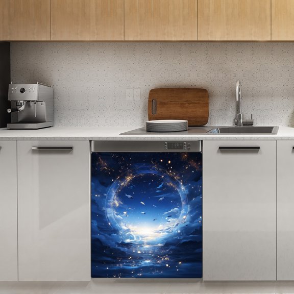 Mystic Night Sky with Fish and Stars-1 Dishwasher Magnet Cover Decorative Sticker for Home Cabinet Kitchen 23" x26"