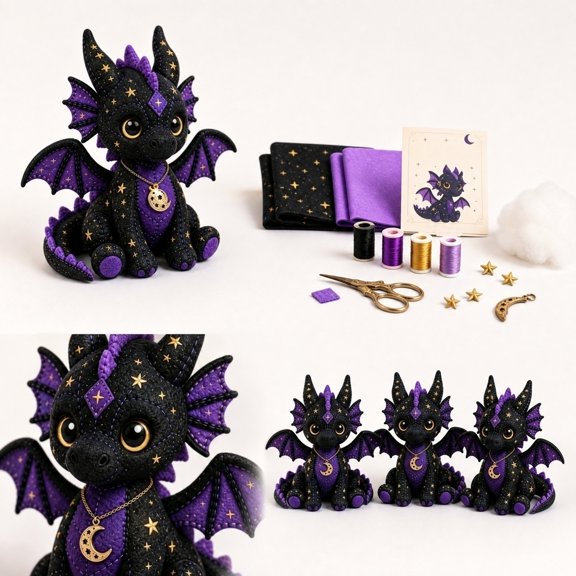Mystic Patchwork Animal Sewing Kit, Multi Fantasy Mystic Creature Sewing Craft Kit for Adult Beginners, Complete Thread Cotton Filling Needle Fabric Set (Star Dragon)