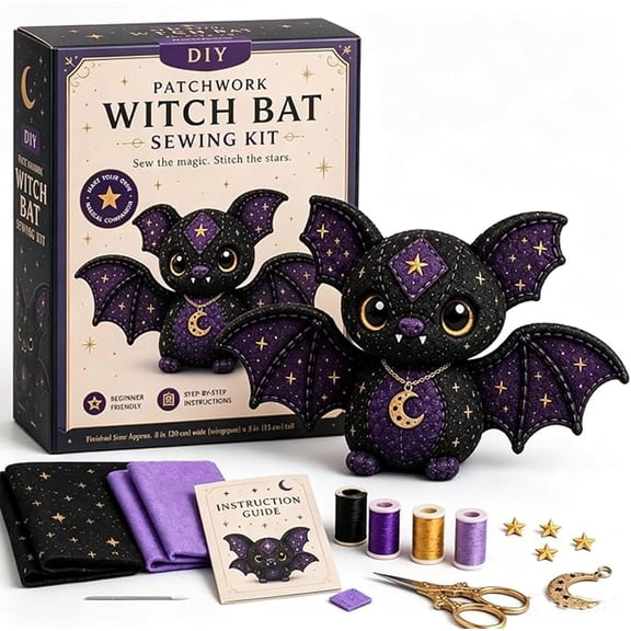 Mystic Patchwork Animal Sewing Kit, Mystic Patchwork Star Cat Sewing Kit, DIY Craft Sewing Kit, Fantasy Patchwork Craft Set with Fabric, Needle and Accessories
