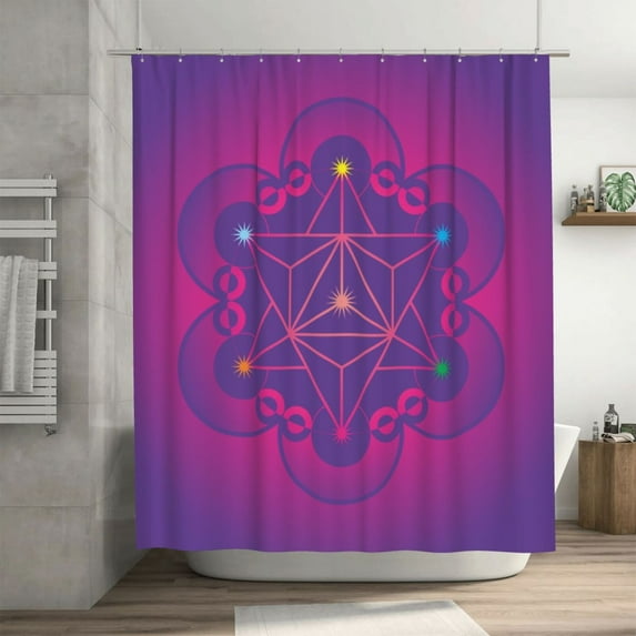 Mystic Purple Metatron Cube Pattern Shower Curtain, Geometry Waterproof Bath Curtains for Bathroom Decorations, 72 x 72 inches