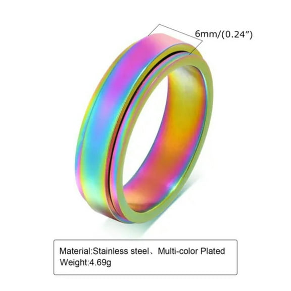 Mystic Rainbow Spinner Band Men Women Stainless Steel Anniversary Ring Size 5-12