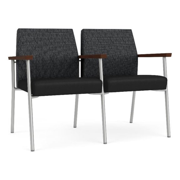 Mystic Reception 2-Seat Steel Tandem Seating / Silver Steel / Dark Gray / Black