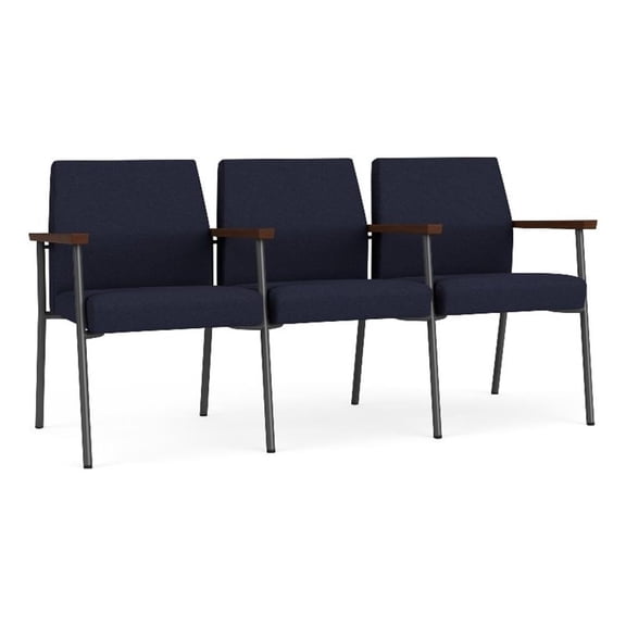 Mystic Reception 3-Seat Steel Tandem Seating / Charcoal Steel / Navy Blue