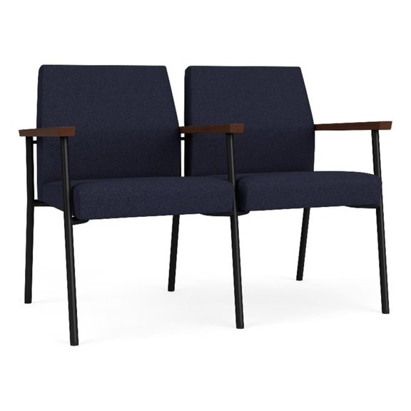 Mystic Reception Waiting 2-Seat Steel Tandem Seating / Black Steel / Navy Blue