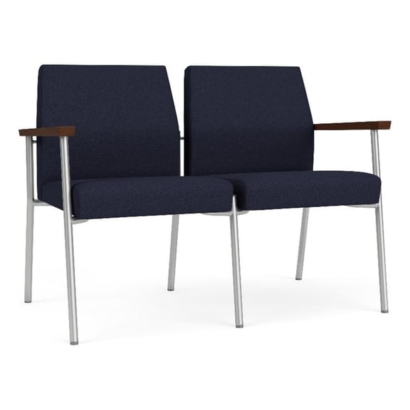 Mystic Reception Waiting 2-Seat Tandem Seating / Silver Steel / Navy Blue