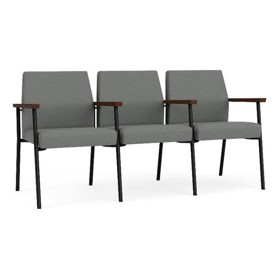 Mystic Reception Waiting 3-Seat Steel Tandem Seating / Black Steel / Light Gray