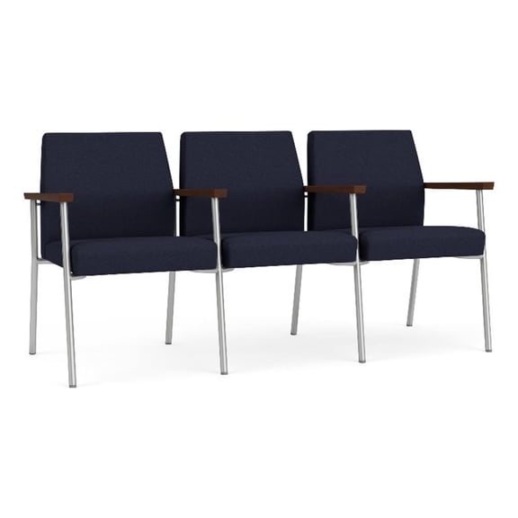 Mystic Reception Waiting 3-Seat Steel Tandem Seating / Silver Steel / Navy Blue