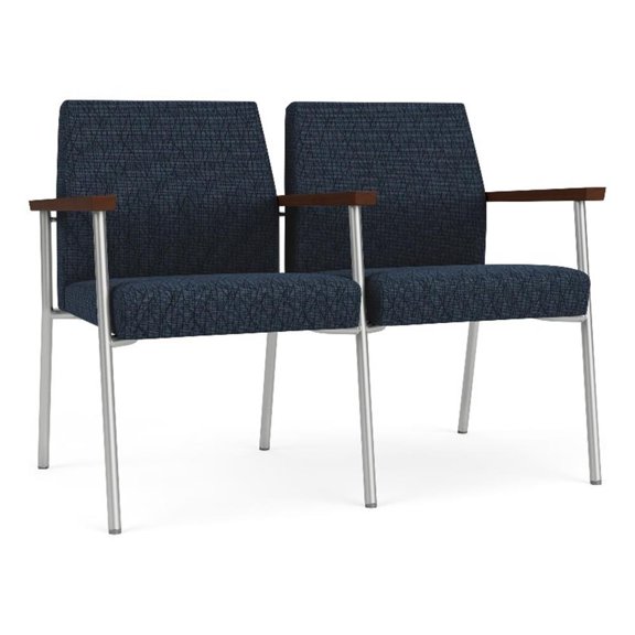 Mystic Reception Waiting Room 2-Seat Tandem Seating / Silver Steel / Blue