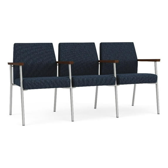 Mystic Reception Waiting Room 3-Seat Tandem Seating / Silver Steel / Blue
