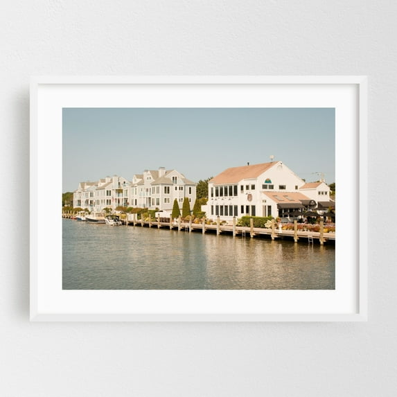 Mystic River - Stonington Connecticut Photography Beach House Coastal Seaside Architecture Water Boat Harbor White Framed Wall Art Print 12 x 18 inches
