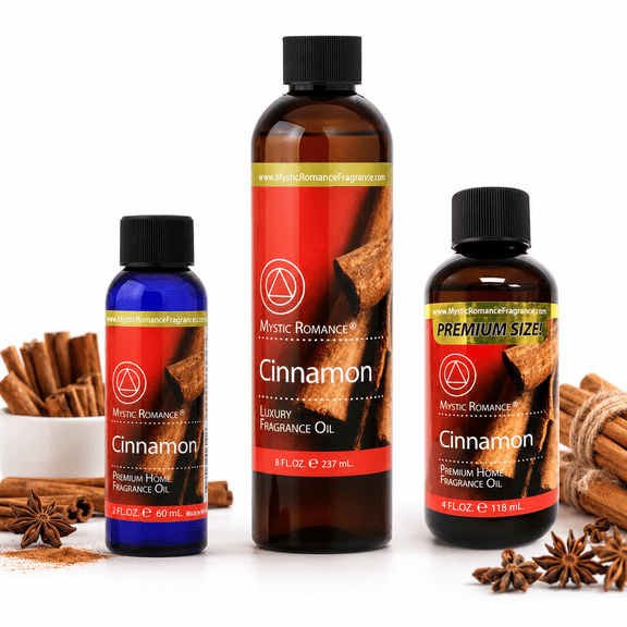 Mystic Romance Cinnamon Home Fragrance Oil Set Premium Warm Spice Scented Oil for Diffusers, Reed Diffuser Refills, Oil Burners & Home Scenting 8 fl oz, 4 fl oz & 2 fl oz Bottles