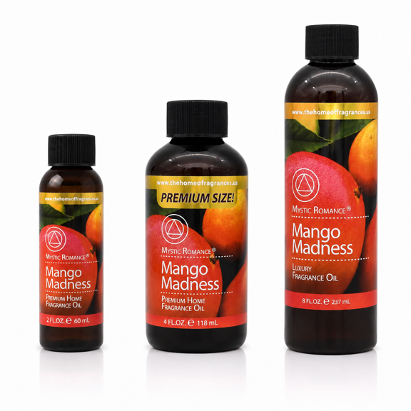 Mystic Romance Mango Madness Home Fragrance Oil Set Premium Sweet Tropical Mango Scented Oil for Diffusers, Reed Diffuser Refills, Oil Burners & Home Scenting 8 fl oz, 4 fl oz & 2 fl oz Bottles