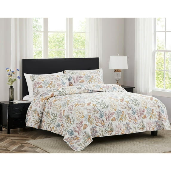 Mystic Seashell Coastal Stitched Quilt King