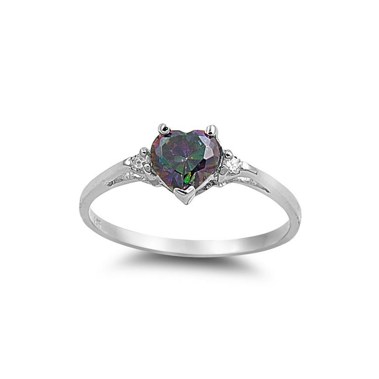Mystic Simulated Topaz Cubic Zirconia Heart Promise Ring 925