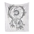 thumbnail image 1 of Mystic Soft Flannel Fleece Throw Blanket, Dreamcatcher Feathers with Sun and Moon Inside Cosmos Image, Cozy Plush for Indoor and Outdoor Use, 50" x 70", Black White, by Ambesonne, 1 of 5