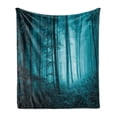 thumbnail image 1 of Mystic Soft Flannel Fleece Throw Blanket, Magic Foggy Dark Forest Foliage Landscape Countryside Monochromic Art Print, Cozy Plush for Indoor and Outdoor Use, 60" x 80", Teal, by Ambesonne, 1 of 5