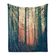 thumbnail image 1 of Mystic Soft Flannel Fleece Throw Blanket, Pale and Vintage Color in Mysterious Autumn Forest Woodland Nature Picture, Cozy Plush for Indoor and Outdoor Use, 50" x 60", Coral Dark Green, by Ambesonne, 1 of 5