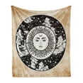 thumbnail image 1 of Mystic Soft Flannel Fleece Throw Blanket, Sun Face in a Circle Motif Esoteric Inner Power of the Cosmos Theme, Cozy Plush for Indoor and Outdoor Use, 50" x 70", Black White Cream, by Ambesonne, 1 of 5
