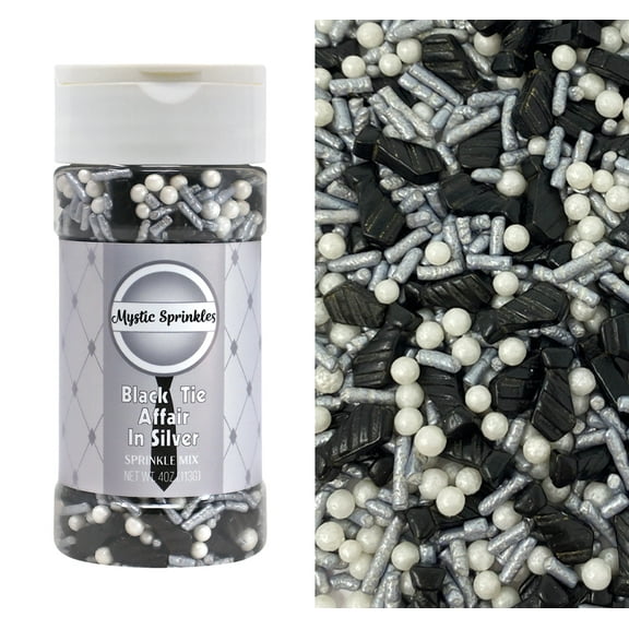 Mystic Sprinkles A Black Tie Affair in Silver Sprinkle Mix 4oz