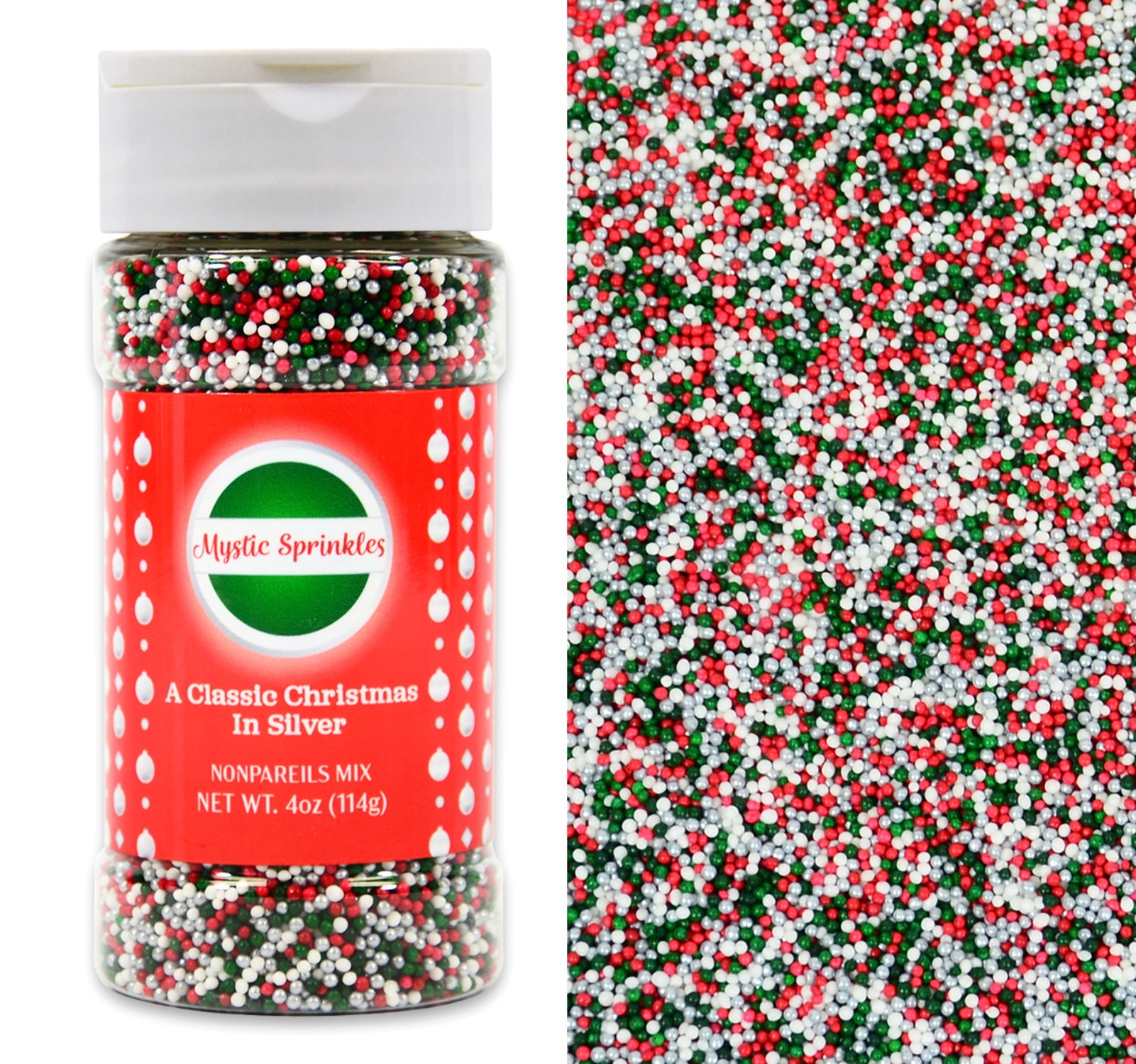 Mystic Sprinkles A Classic Christmas in Silver Nonpareil Mix 4 Ounce Bottle