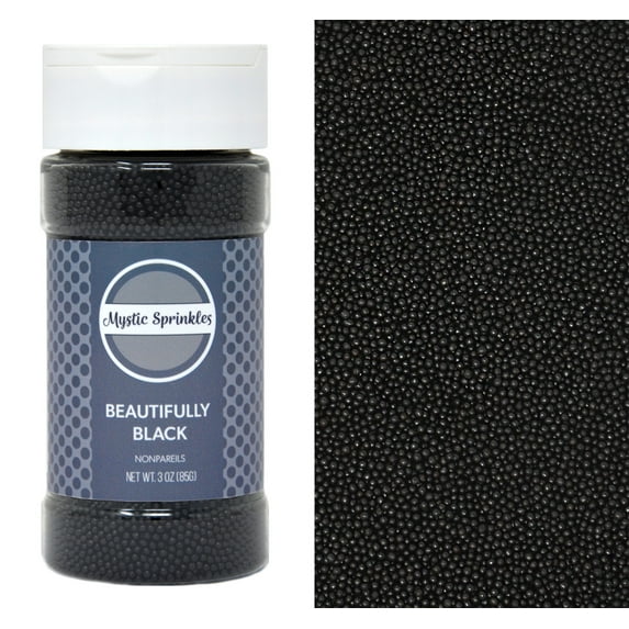 Mystic Sprinkles Beautifully Black Nonpareils 3.8 Ounce Bottle