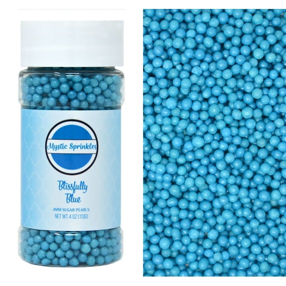 Mystic Sprinkles Blissfully Blue 4mm Sugar Pearls 4 Ounce Bottle