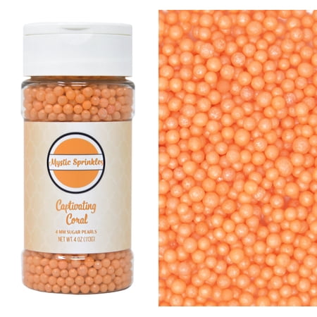 Mystic Sprinkles Captivating Coral 4mm Sugar Pearls 4 Ounce Bottle