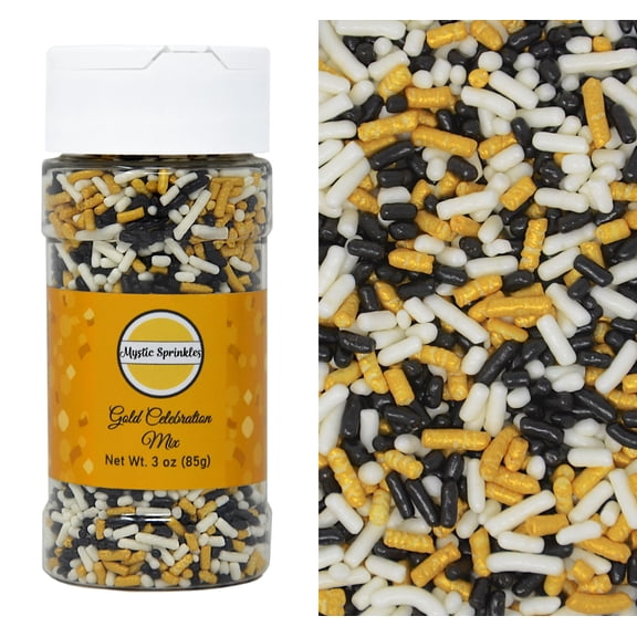 Mystic Sprinkles Gold Celebration Mix Jimmies Sprinkles 3 oz Bottle