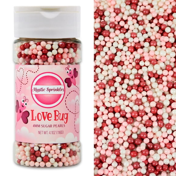 Mystic Sprinkles Love Bug Sugar Pearls 4.1 Oz Bottle