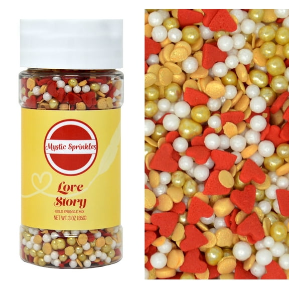 Mystic Sprinkles Love Story Gold Sprinkle Mix 3.5 Ounce Bottle