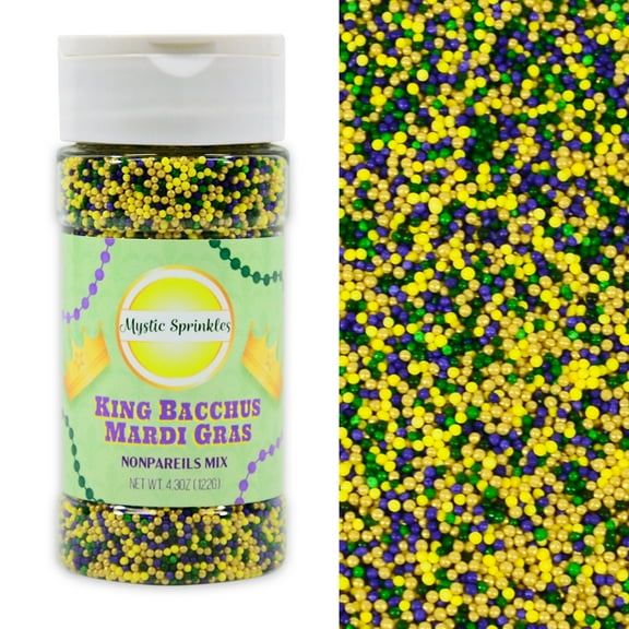 Mystic Sprinkles Mardi Gras King Bacchus Nonpareil Mix 4.3 Ounce Bottle