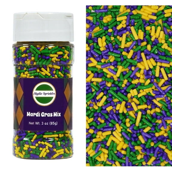 Mystic Sprinkles Mardi Gras Mix Jimmies Sprinkles 3 Ounce Bottle