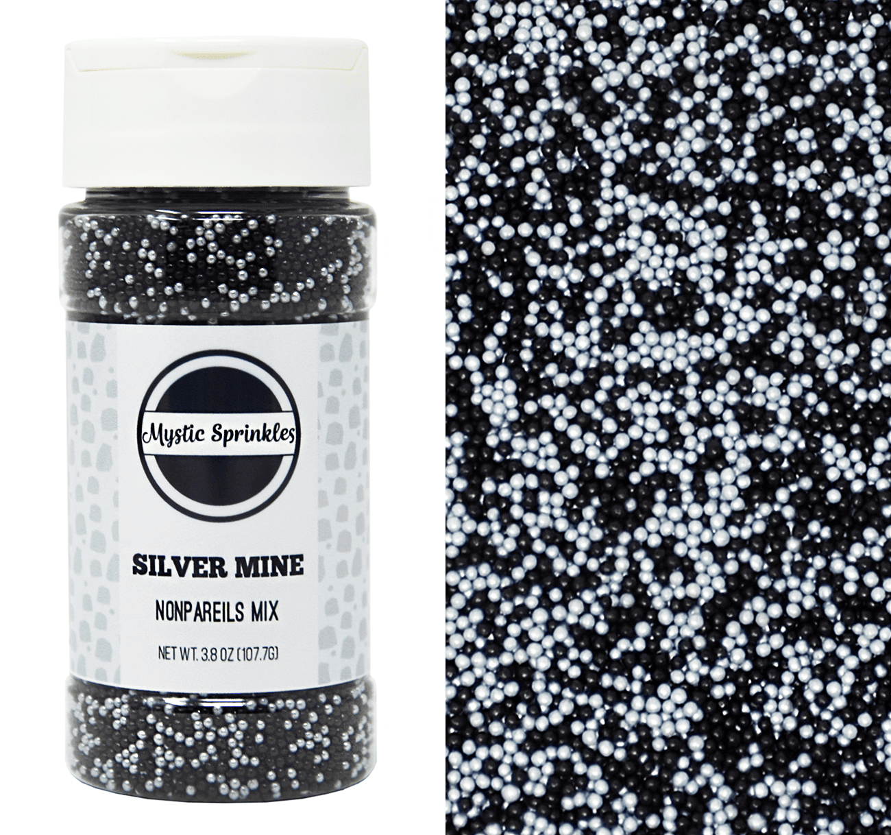 Mystic Sprinkles Silver Mine Nonpareils Mix 3.8 Ounce Bottle