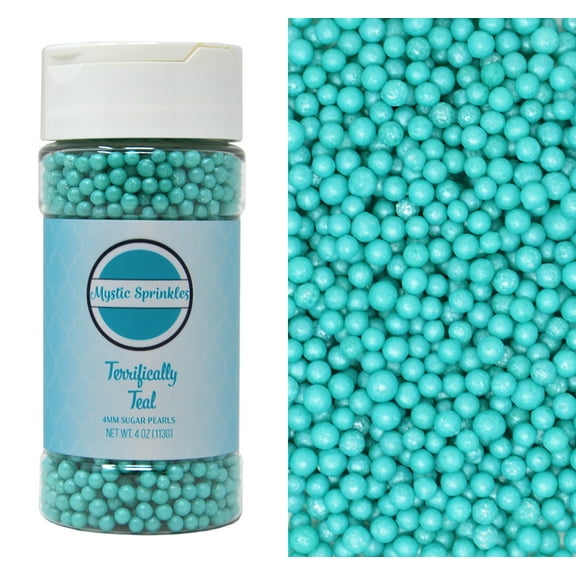 Mystic Sprinkles Terrifically Teal 4mm Sugar Pearls 4 Ounce Bottle