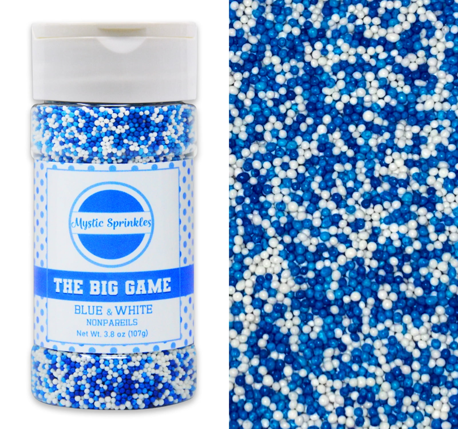 Mystic Sprinkles The Big Game: Blue & White Nonpareil Mix 3.8 oz Bottle